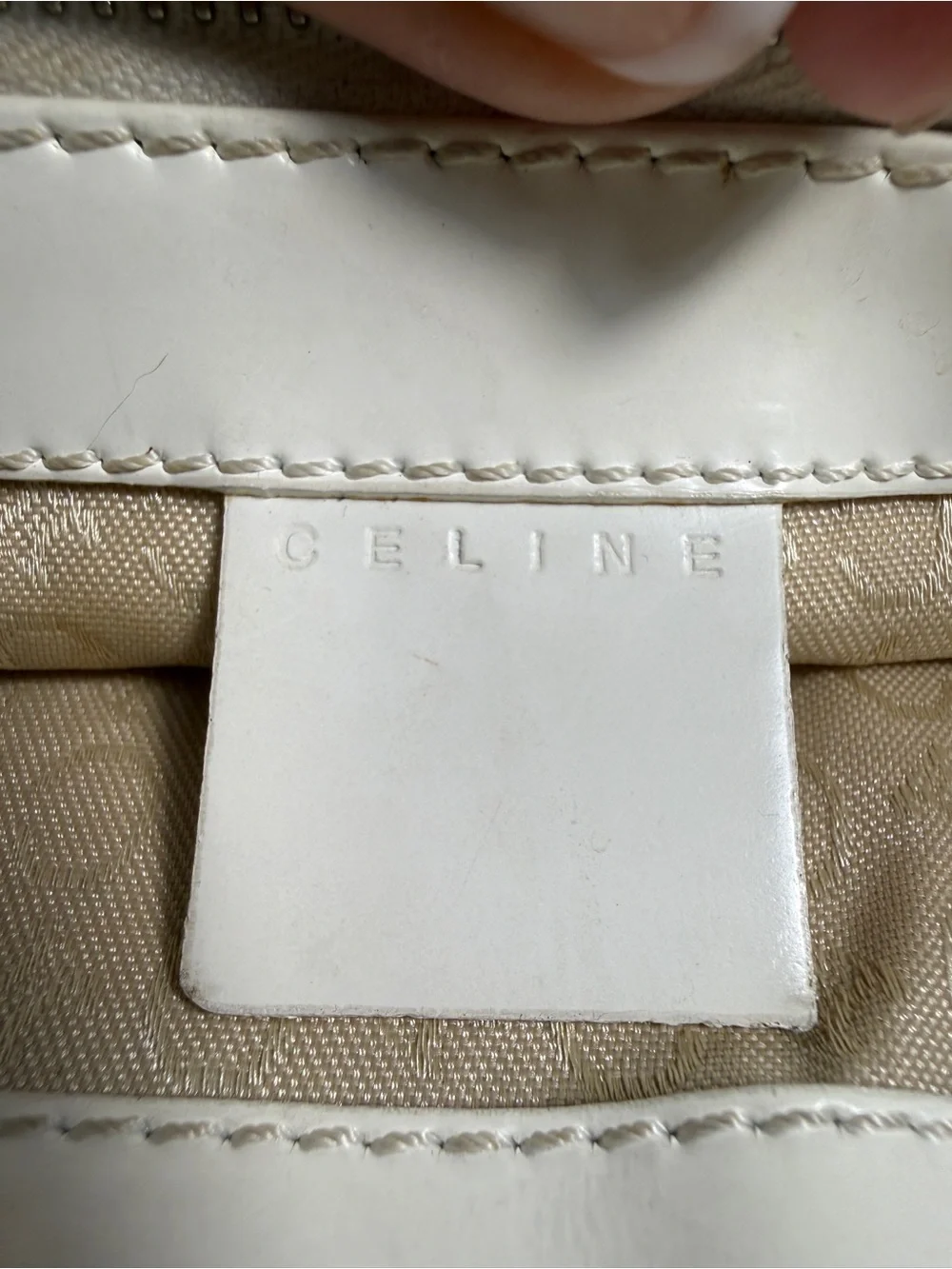 Authentic Vintage Celine Macadam Triomphe Bag Teal Coated Canvas & White Leather